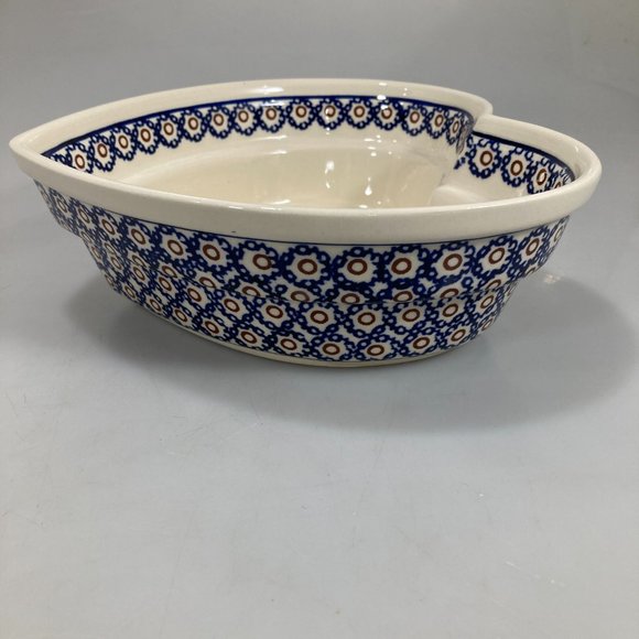 Bolesławiec Polish Pottery Heart Shaped Bowl 8.5x3 - Picture 3 of 7